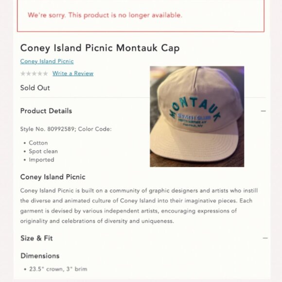 Coney Island Picnic Montauk Cap - BRAND NEW - Picture 7 of 12
